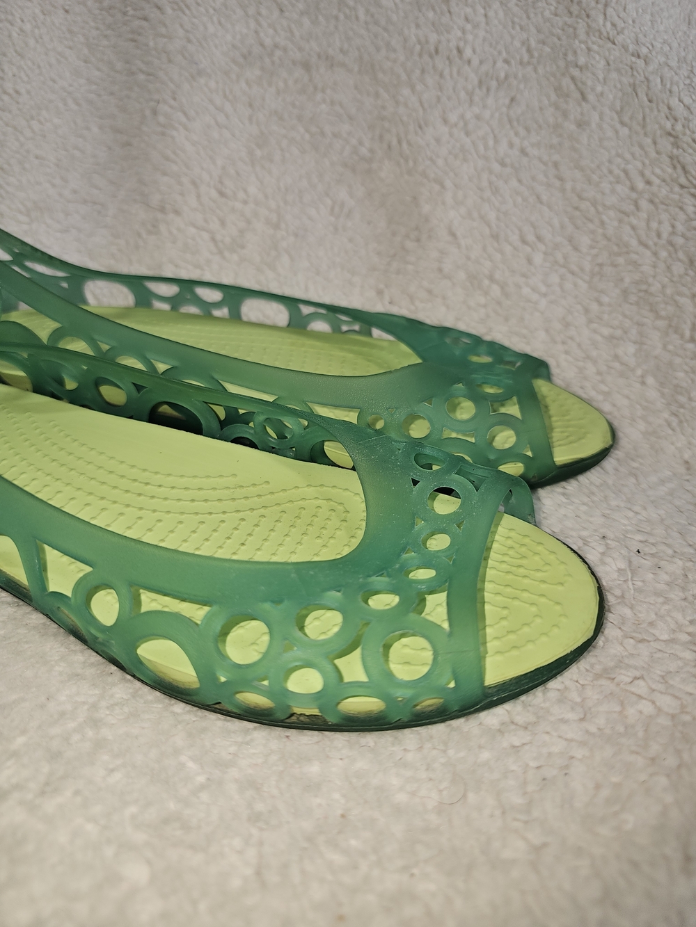 Crocs Adrina Womens 8 Green Jelly Shoe Peep Toe Flats Waterproof. - Picture 6 of 13